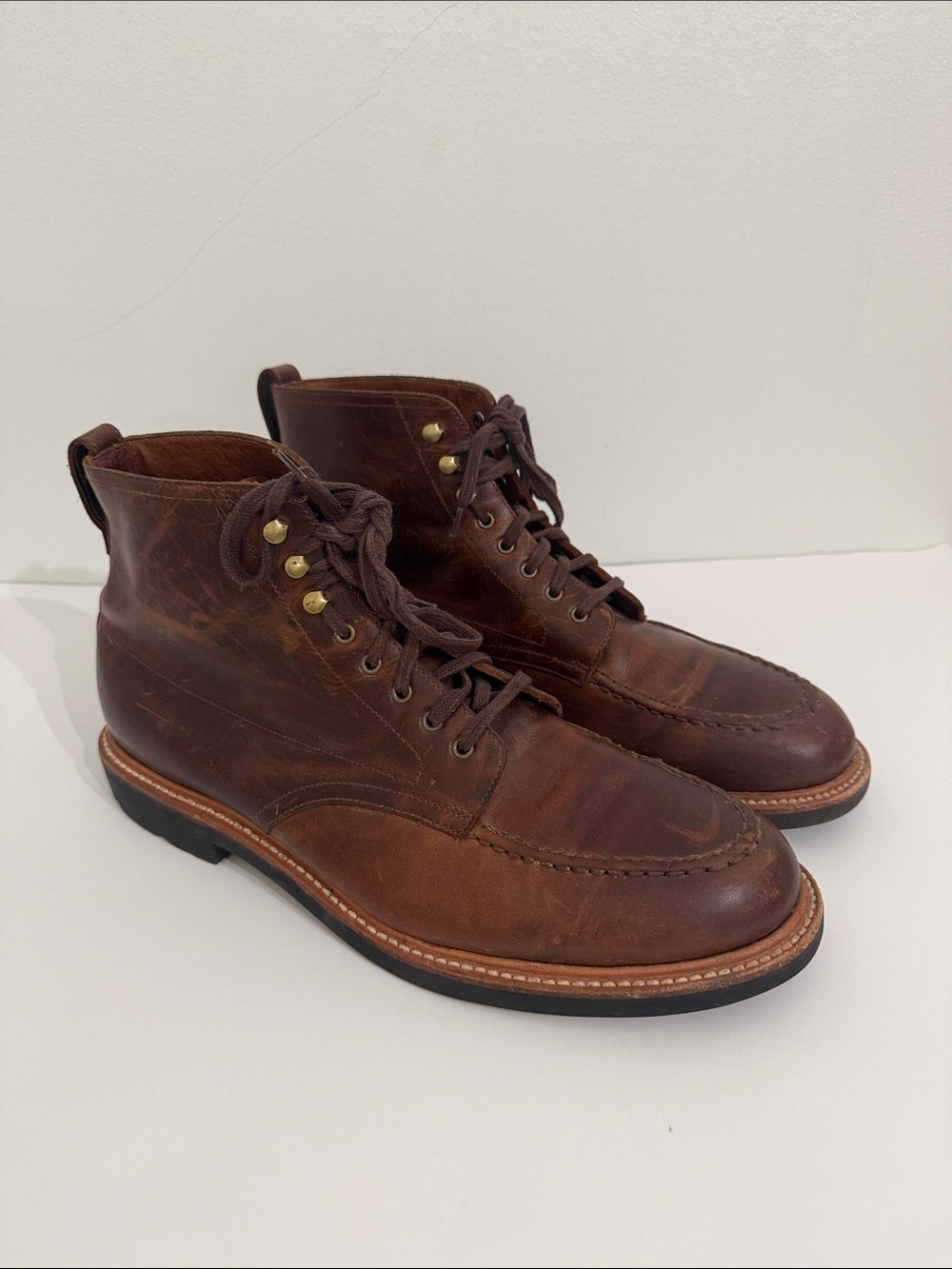J CREW Kenton Pacer Boots Distressed Mens Size 11.5 Brown Leather Adult